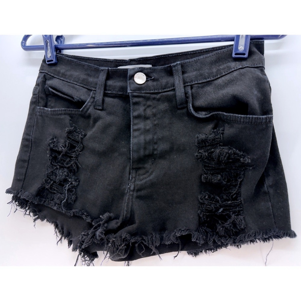 O2 Denim Womens Black Distressed Cutoff Cotton Jean Shorts Sz S Grunge Y2K USA